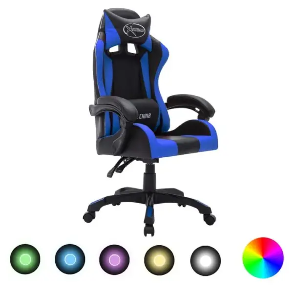 Fauteuil Gamer Avec LED Rvb Bleu Et Noir Similicuir