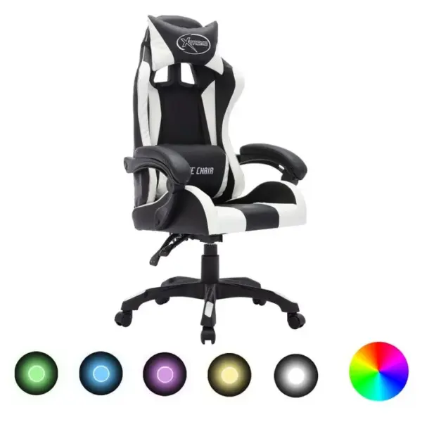 Fauteuil Gamer Avec LED Rvb Blanc Et Noir Similicuir