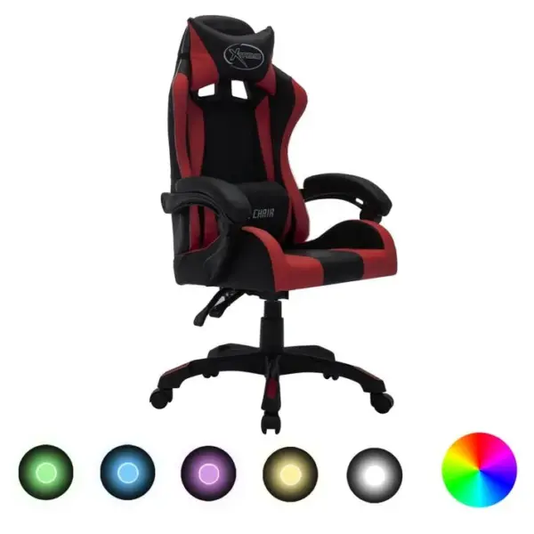 Fauteuil Gamer Avec LED Rvb Bordeaux Et Noir Similicuir