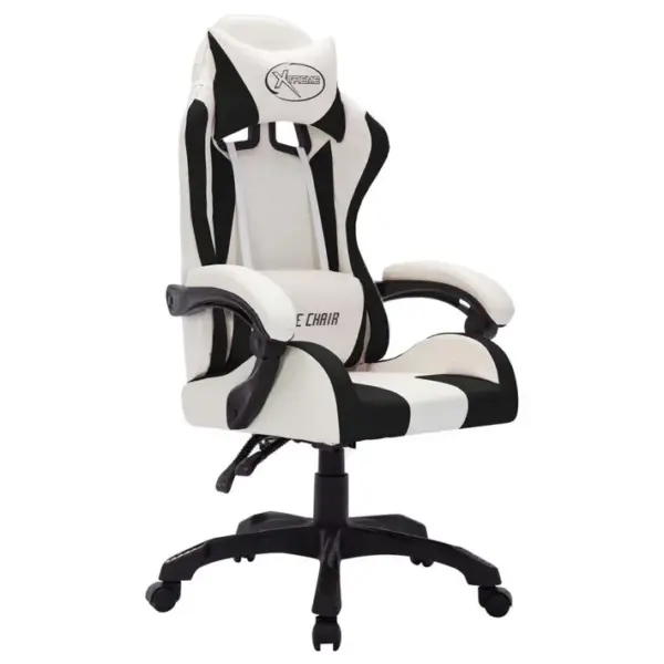 Fauteuil Gamer Avec LED Rvb Blanc Et Noir Similicuir