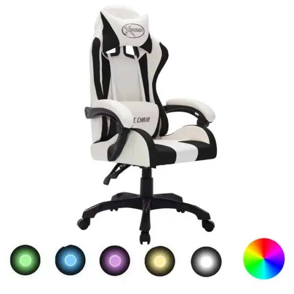 Fauteuil Gamer Avec LED Rvb Blanc Et Noir Similicuir