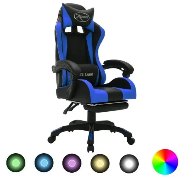 Fauteuil Gamer Avec LED Rvb Bleu Et Noir Similicuir