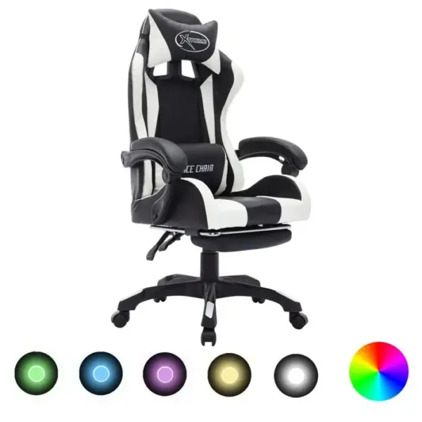 Fauteuil Gamer Avec LED Rvb Blanc Et Noir Similicuir