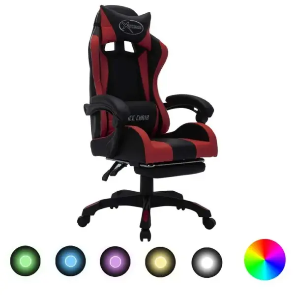 Fauteuil Gamer Avec LED Rvb Bordeaux Et Noir Similicuir