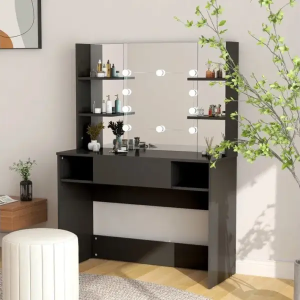 Coiffeuse Avec Éclairage LED 100x40x135 Cm Mdf Noir