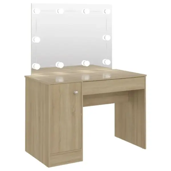 Table De Maquillage Avec Éclairage LED 110x55x145 Cm Mdf Chêne