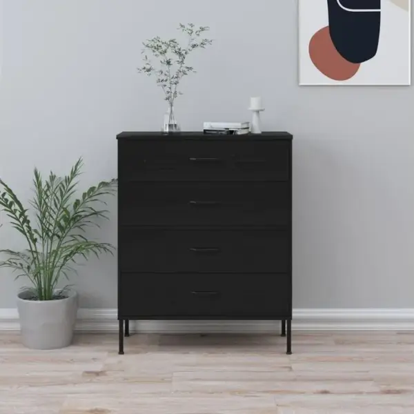 Commode Noir 80x35x101,5 Cm Acier