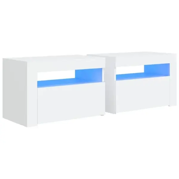 Tables De Chevet 2 Pièces Avec LED Blanc 60x35x40 Cm