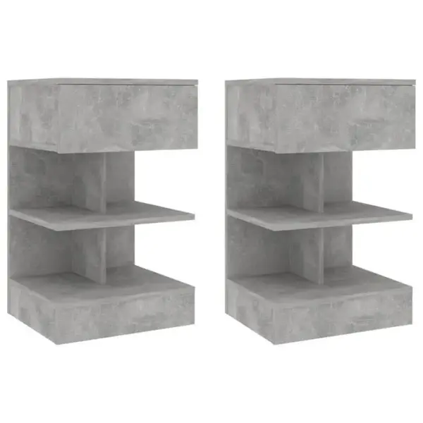 Tables De Chevet 2 PCs Gris Béton 40x35x65 Cm