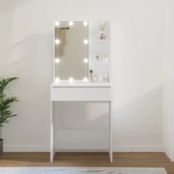 Vidaxl Coiffeuse Avec LED Et Miroir Blanc 60x40x140 Cm Table De Maquillage Meuble Cosmétique