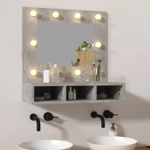 Miroir Avec LED Gris Béton 60x31,5x62 Cm