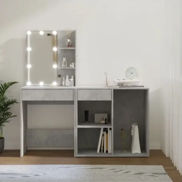 Coiffeuse à LED Avec Armoire Gris Béton Bois Contreplaqué