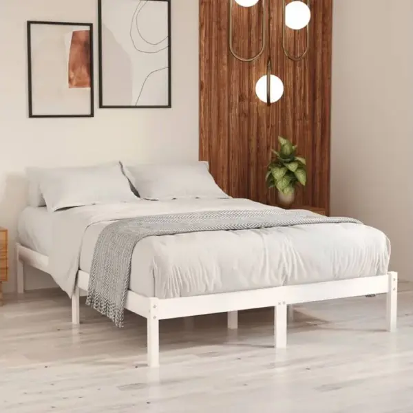 Cadre De Lit Blanc Bois Massif 120x190 Cm Petit Double