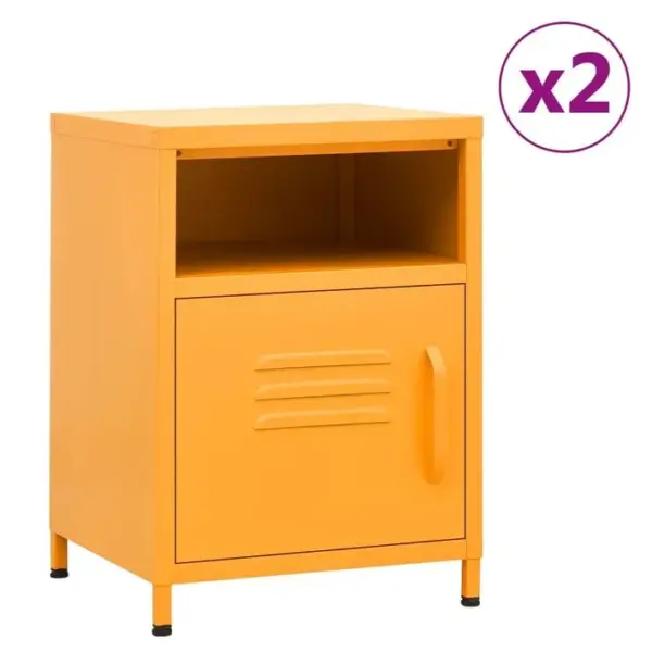 Tables De Chevet 2 PCs Jaune Moutarde 35x35x51 Cm Acier