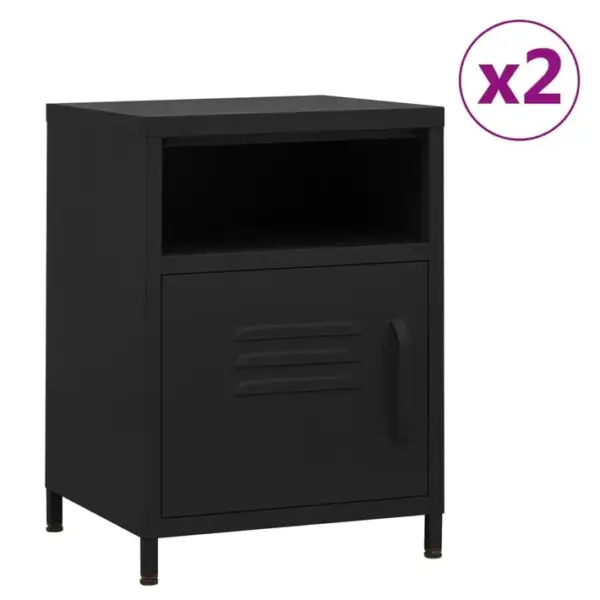 Tables De Chevet 2 PCs Noir 35x35x51 Cm Acier