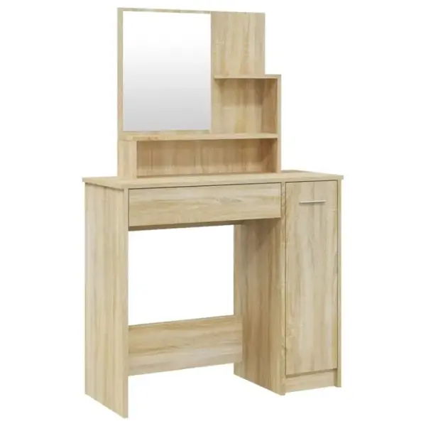 Vidaxl Coiffeuse Avec Miroir Chêne Sonoma 86,5x35x136 Cm Table De Maquillage Meuble Cosmétique