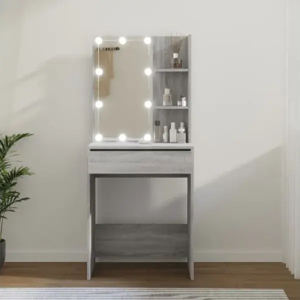 Vidaxl Coiffeuse Avec LED Et Miroir Sonoma Gris 60x40x140 Cmtable De Maquillage Meuble Cosmétique