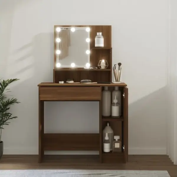 Coiffeuse Avec LED Chêne Marron 86,5x35x136 Cm