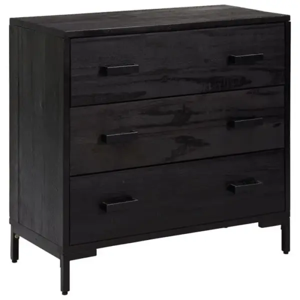 Commode Noir 75x35x70 Cm Bois De Pin Massif