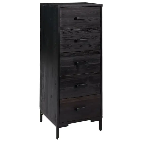 Commode Noir 42x35x110 Cm Bois De Pin Massif