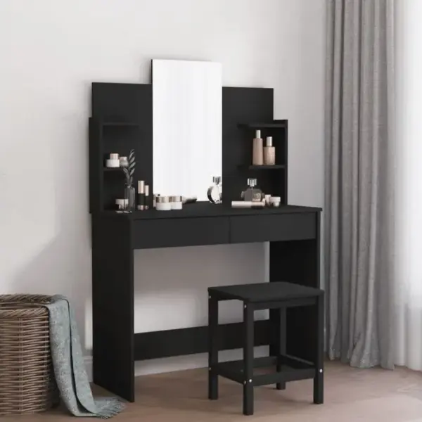 Coiffeuse Avec Miroir Noir 96x39x142 Cm