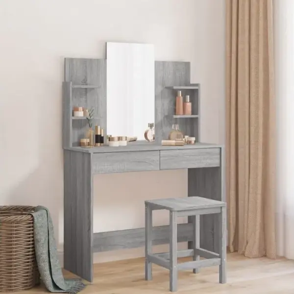 Coiffeuse Avec Miroir Sonoma Gris 96x39x142 Cm