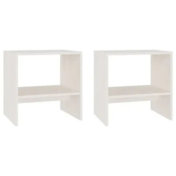 Lot De 2 Tables De Chevet - Tables De Nuit Blanc 40x30,5x40 Cm Bois De Pin Massif