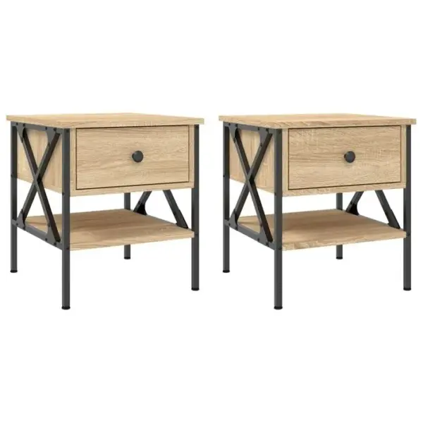 Lot De 2 Tables De Chevet - Tables De Nuit Chêne Sonoma 40x42x45 Cm Bois Ingénierie