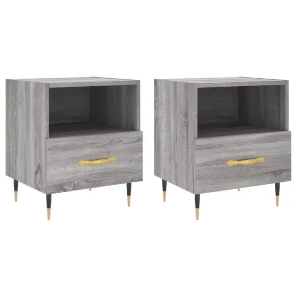 Lot De 2 Tables De Chevet - Tables De Nuit Sonoma Gris 40x35x47,5 Cm