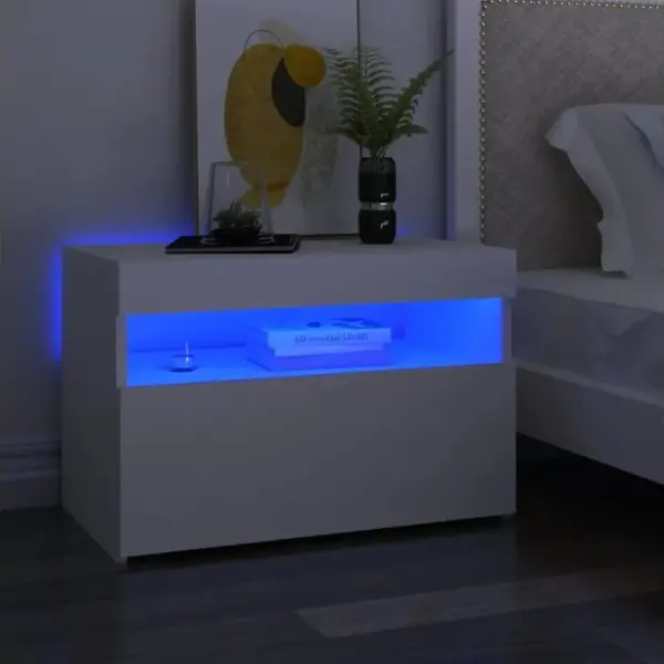 Lot De 2 Tables De Chevet Avec Lumières LED - Tables De Nuit Blanc 60x35x40 Cm