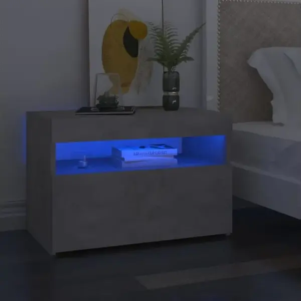 Lot De 2 Tables De Chevet Avec Lumières LED - Tables De Nuit Gris Béton 60x35x40 Cm