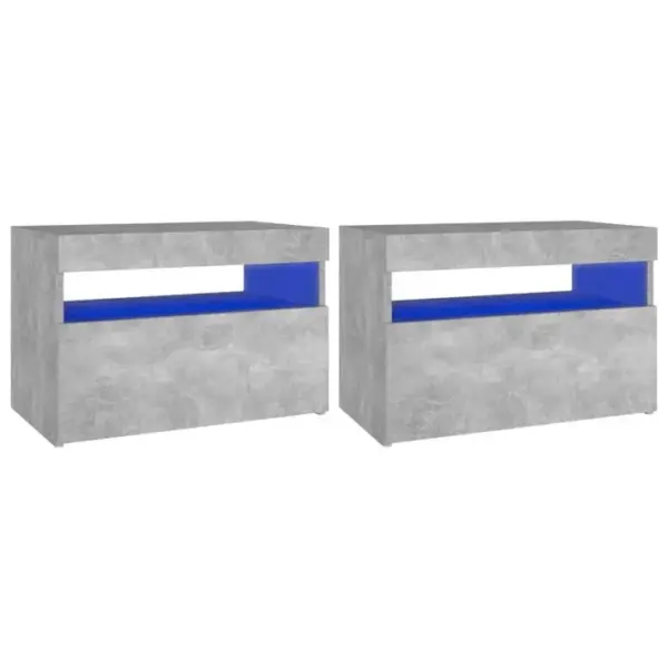 Lot De 2 Tables De Chevet Avec Lumières LED - Tables De Nuit Gris Béton 60x35x40 Cm