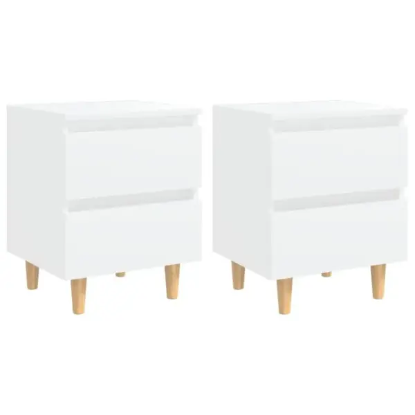 Lot De 2 Tables De Chevet - Tables De Nuit Avec Pieds En Pin Blanc 40x35x50 Cm