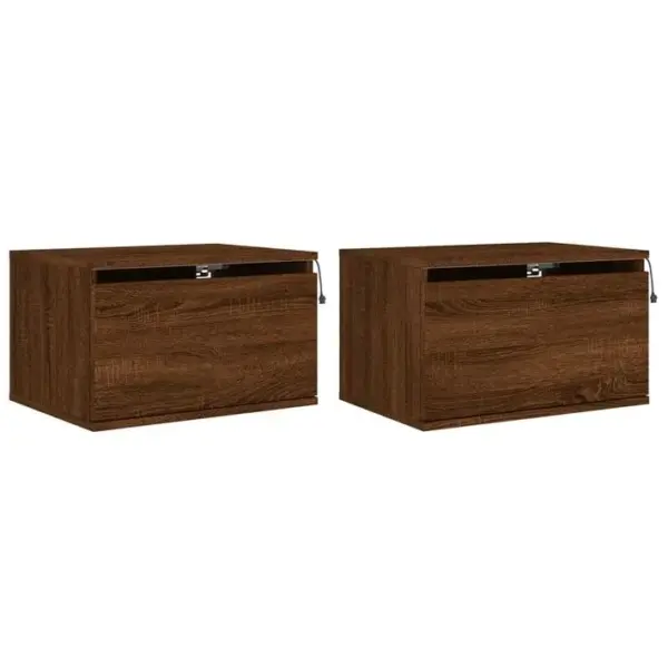 Lot De 2 Tables De Chevet Murales - Tables De Nuit Avec Lumières LED Chêne Marron