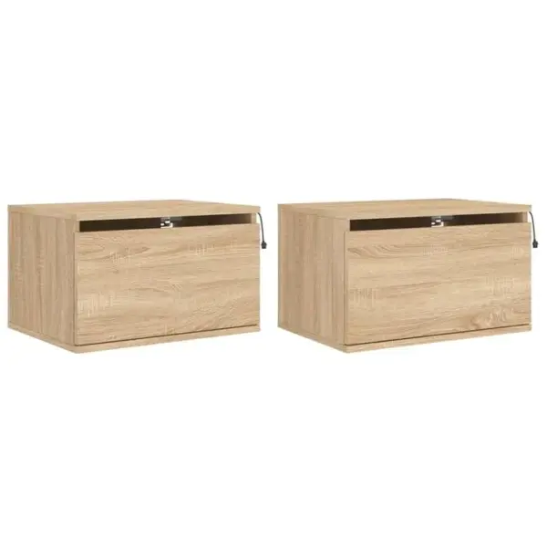 Lot De 2 Tables De Chevet Murales - Tables De Nuit Avec Lumières LED Chêne Sonoma