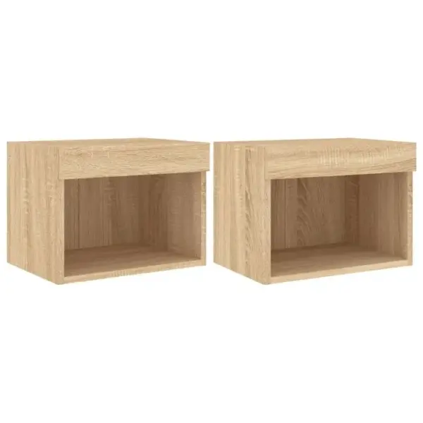 Lot De 2 Tables De Chevet Murales - Tables De Nuit Avec Lumières LED Chêne Sonoma