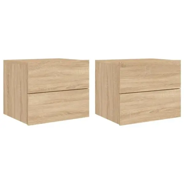 Lot De 2 Tables De Chevet Murales - Tables De Nuit Avec Lumières LED Chêne Sonoma