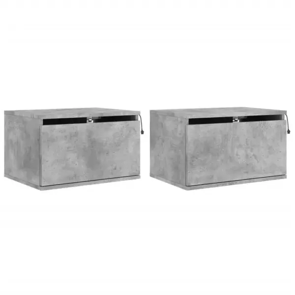 Lot De 2 Tables De Chevet Murales - Tables De Nuit Avec Lumières LED Gris Béton