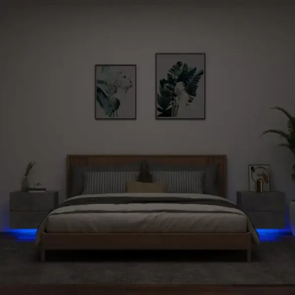 Lot De 2 Tables De Chevet Murales - Tables De Nuit Avec Lumières LED Gris Béton