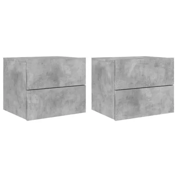 Lot De 2 Tables De Chevet Murales - Tables De Nuit Avec Lumières LED Gris Béton