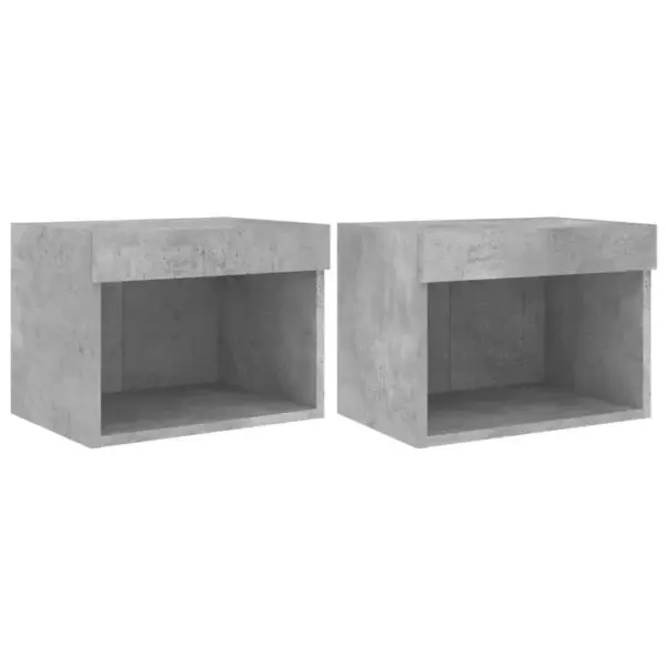 Lot De 2 Tables De Chevet Murales - Tables De Nuit Avec Lumières LED Gris Béton