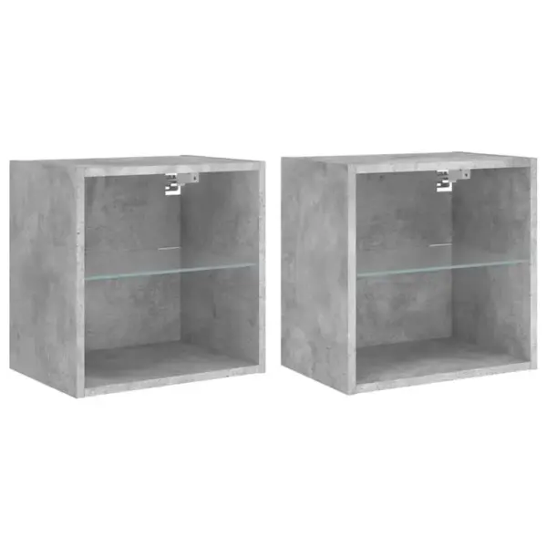 Lot De 2 Tables De Chevet Murales - Tables De Nuit Avec Lumières LED Gris Béton