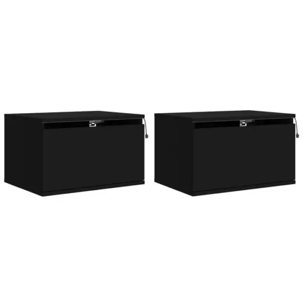 Lot De 2 Tables De Chevet Murales - Tables De Nuit Avec Lumières LED Noir