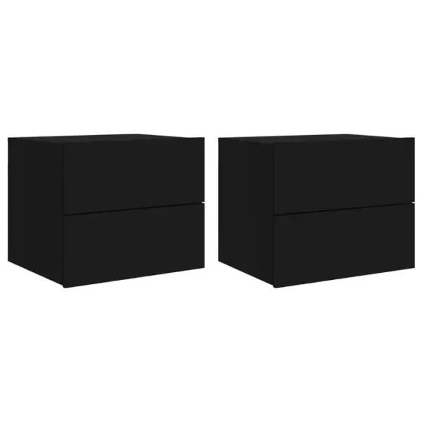 Lot De 2 Tables De Chevet Murales - Tables De Nuit Avec Lumières LED Noir