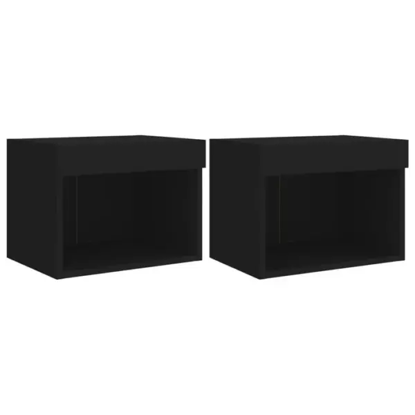 Lot De 2 Tables De Chevet Murales - Tables De Nuit Avec Lumières LED Noir