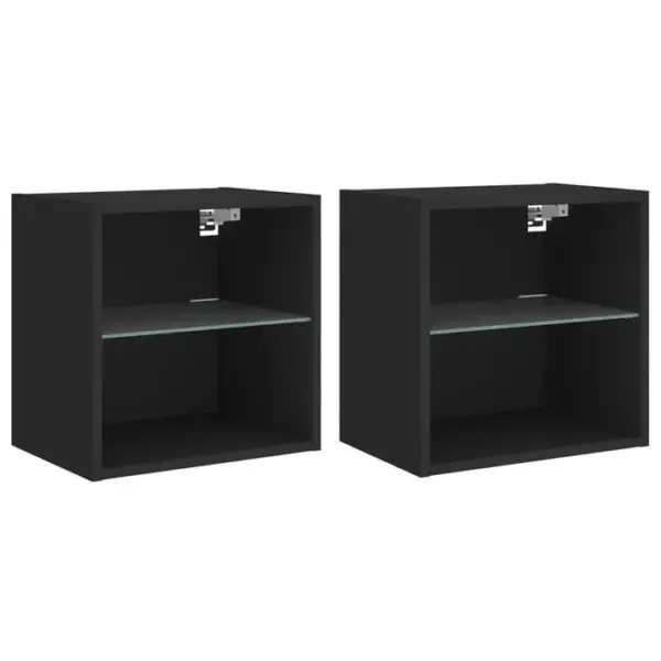 Lot De 2 Tables De Chevet Murales - Tables De Nuit Avec Lumières LED Noir