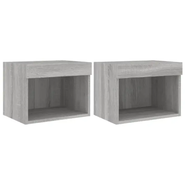 Lot De 2 Tables De Chevet Murales - Tables De Nuit Avec Lumières LED Sonoma Gris