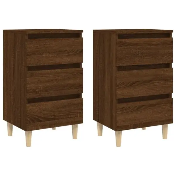 Lot De 2 Tables De Chevet En Bois Tables De Nuit Chêne Marron 40x35x69 Cm