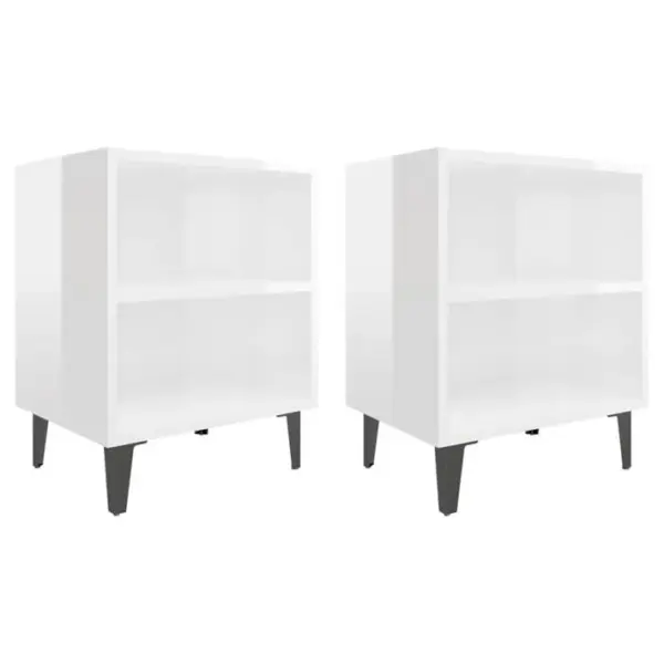 Lot De 2 Tables De Chevet En Métal Tables De Nuit Blanc Brillant 40x30x50cm