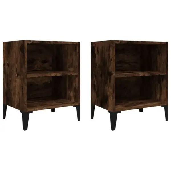 Lot De 2 Tables De Chevet En Métal Tables De Nuit Chêne Fumé 40x30x50 Cm